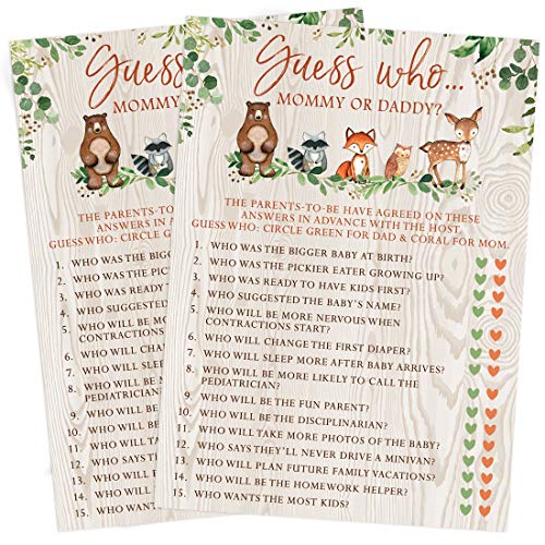 Woodland Forest Animal Baby Shower Guess Who Game Cards, 50 Pack