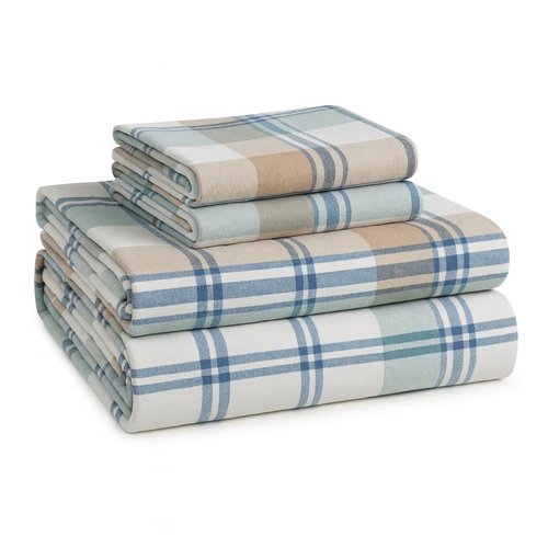 LANE LINEN 100% Cotton Queen Flannel Sheets Set - Brushed for Extra Softness - Lightweight & Durable Cotton Flannel 15" Deep Pocket Queen Sheets Set - Warm Winter Queen Size Bed Sheets - White Plaid