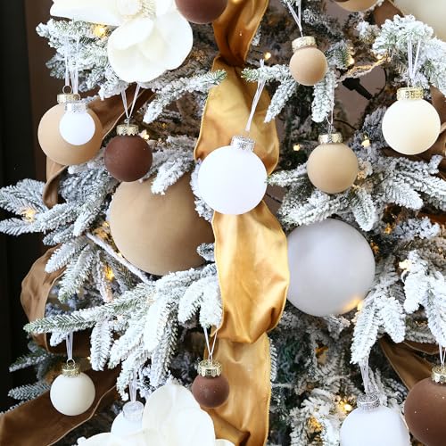 Sea Team Cream Flocked Velvet Christmas Ornaments 32-Pack - Holiday Decor