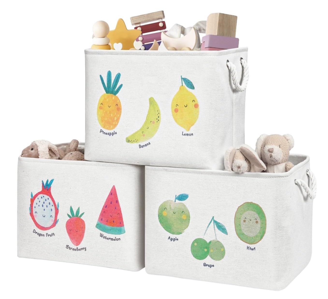 DECOMOMO Toy Storage Baskets for Shelves - 40L Kids Storage Bin for Nursery Décor, Baby, Laundry, Toys (Fruit Print, XXL - 3 Pack)