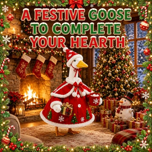 Bigwish Christmas Red Porch Goose Outfit Set for 23" Statues Holiday Decor