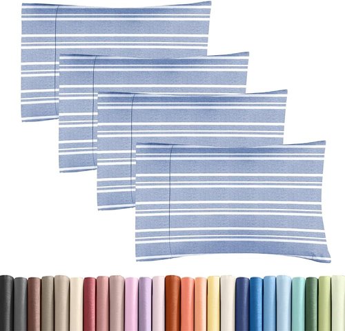 King Standard Pillow Cases by King - Soft Hotel Quality Covers | Comfy Bedding for All Ages - 4 Piece Set in Blue Stripes