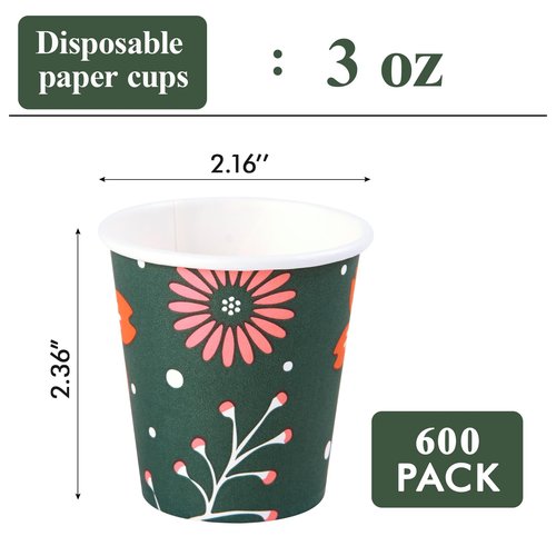 TV TOPVALUE 600 Pack 3 oz Paper Cups, Disposable Colorful Mini Cups for Mouthwash, Hot Drinking Used for Party, Picnic, Travel and Events