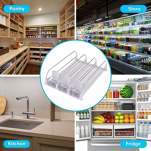 Automatic Soda Can Organizer for Refrigerator, 3-Row Drink Dispenser Rack