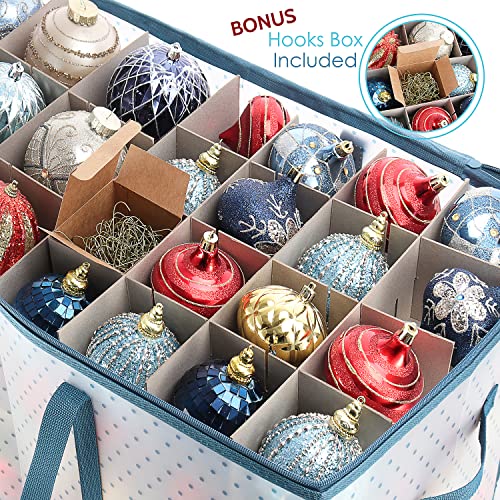 Large Christmas Ornament Storage Box with Adjustable Dividers for 128 Ornaments