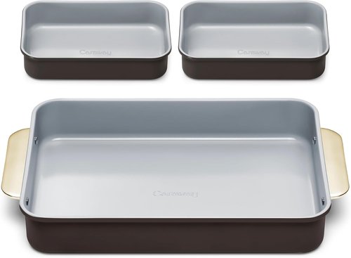 Caraway Nonstick Baking Pan Set - 2x 9" x 6.5" & 1x 9" x 13" - Non-Toxic, PTFE & PFOA Free - Deep Ceramic for Casseroles & Lasagna - Black