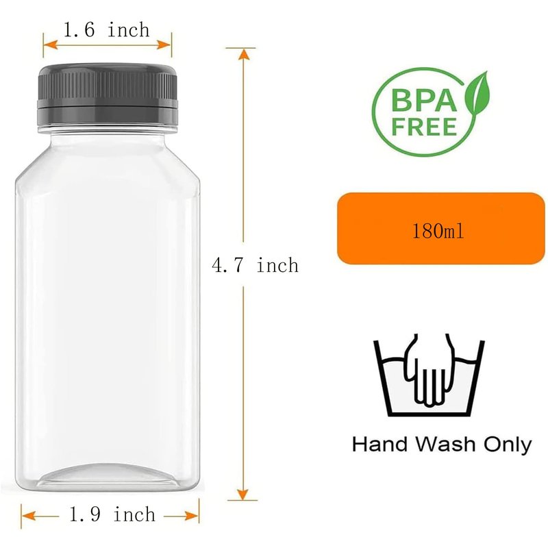 Goiio 10 Pcs 6 Ounce Plastic Juice Bottles, Clear Bulk Beverage Containers, for Smoothies, Juice Milk and Homemade Beverages