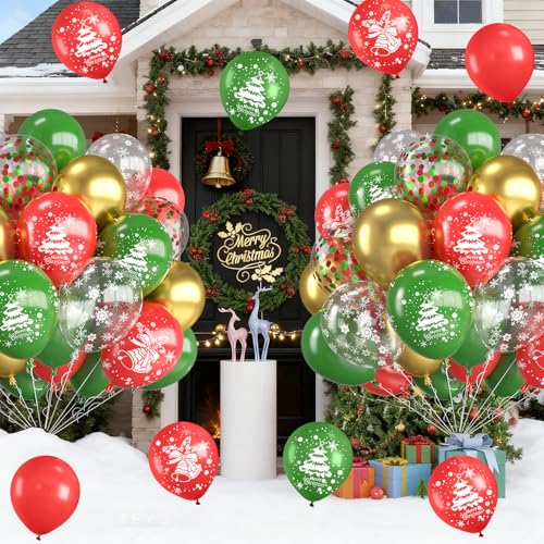 FEYG 30PC Christmas Balloons Kit - 12 Inch Red Green Gold Holiday Decorations