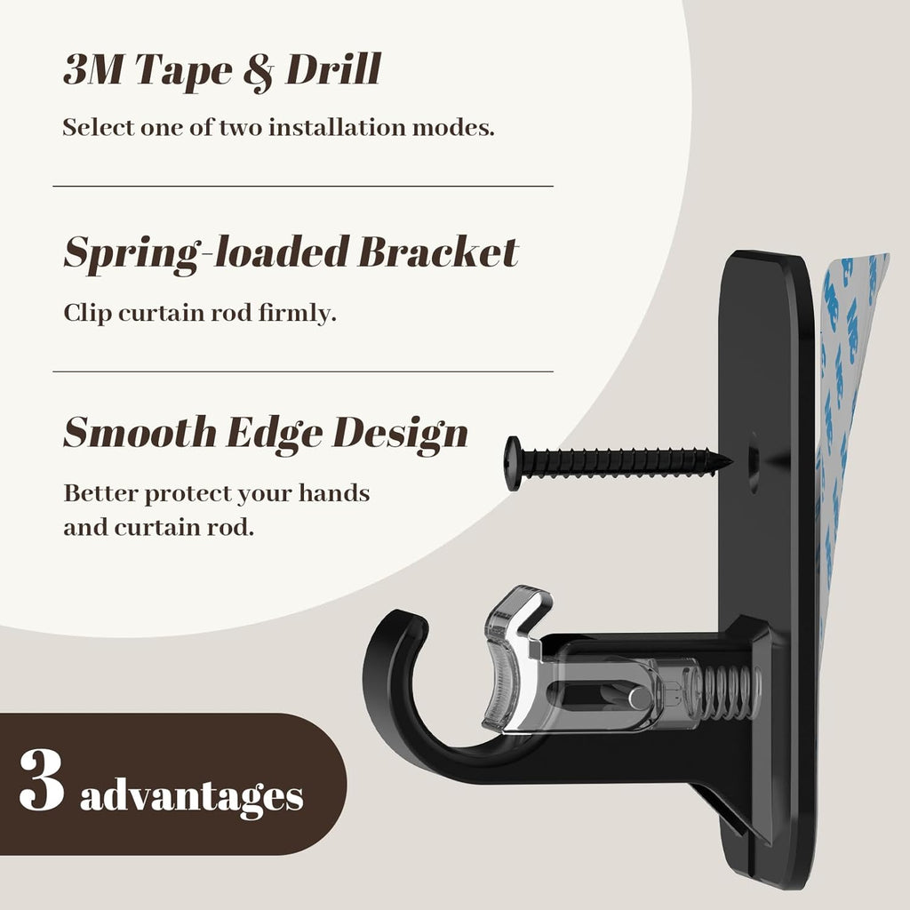 Skiennix Adjustable Curtain Rods - No Drilling, 36-48 Inch, Black Telescoping Design for Easy Installation