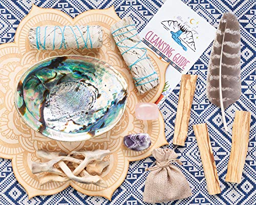 White Sage and Palo Santo Smudging Kit with Abalone Shell and Stand