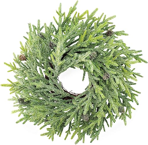 Artificial Christmas Wreaths 2-Pack, 14-Inch Flocked Greenery with Pinecones for Indoor/Outdoor Decor