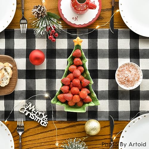 Artoid Mode Truck Tree Christmas Table Runner 13x90 Inch Black/White