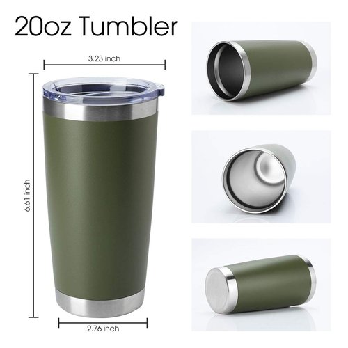 HASLE OUTFITTERS 20oz Tumblers Bulk Stainless Steel Cup with Lid Double Wall Vacuum Insulated Coffee Mug for Cold & Hot Drinks 8 Pack, Army Green
