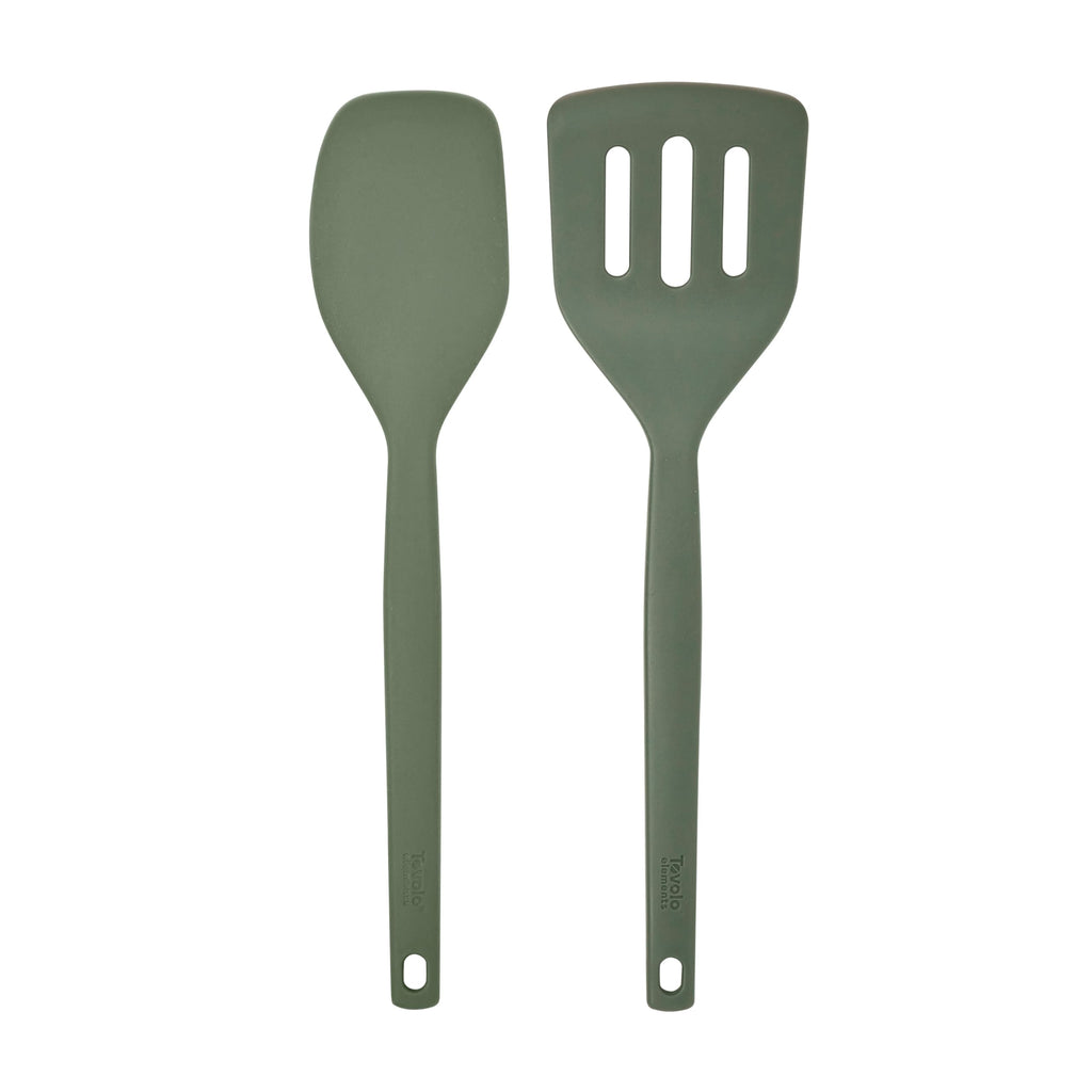 Tovolo Elements Silicone Spatula Turner Set Kitchen Utensils Heat Resistant 600F Easy Clean Dishwasher Safe Nonstick Spatula Turner Bundle Cookware for Cooking Baking Mixing Tools, Thyme Green