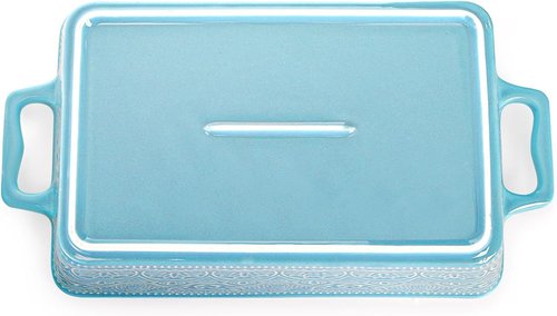 Hacaroa Ceramic Baking Dishes Set - Elegant Rectangular Bakeware with Handles | Lake Blue, 3 Sizes