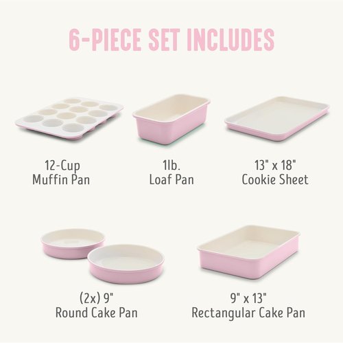GreenLife Nonstick Bakeware Set - 6 Piece PFAS-Free Ceramic Oven Pans | Dishwasher & Oven Safe, Pink
