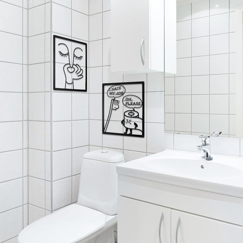 ULENDIS Funny Bathroom Wall Art Decor - Humorous Metal Face Sign for Toilet | Modern Minimalist Design (7.97 x 9.84 in)