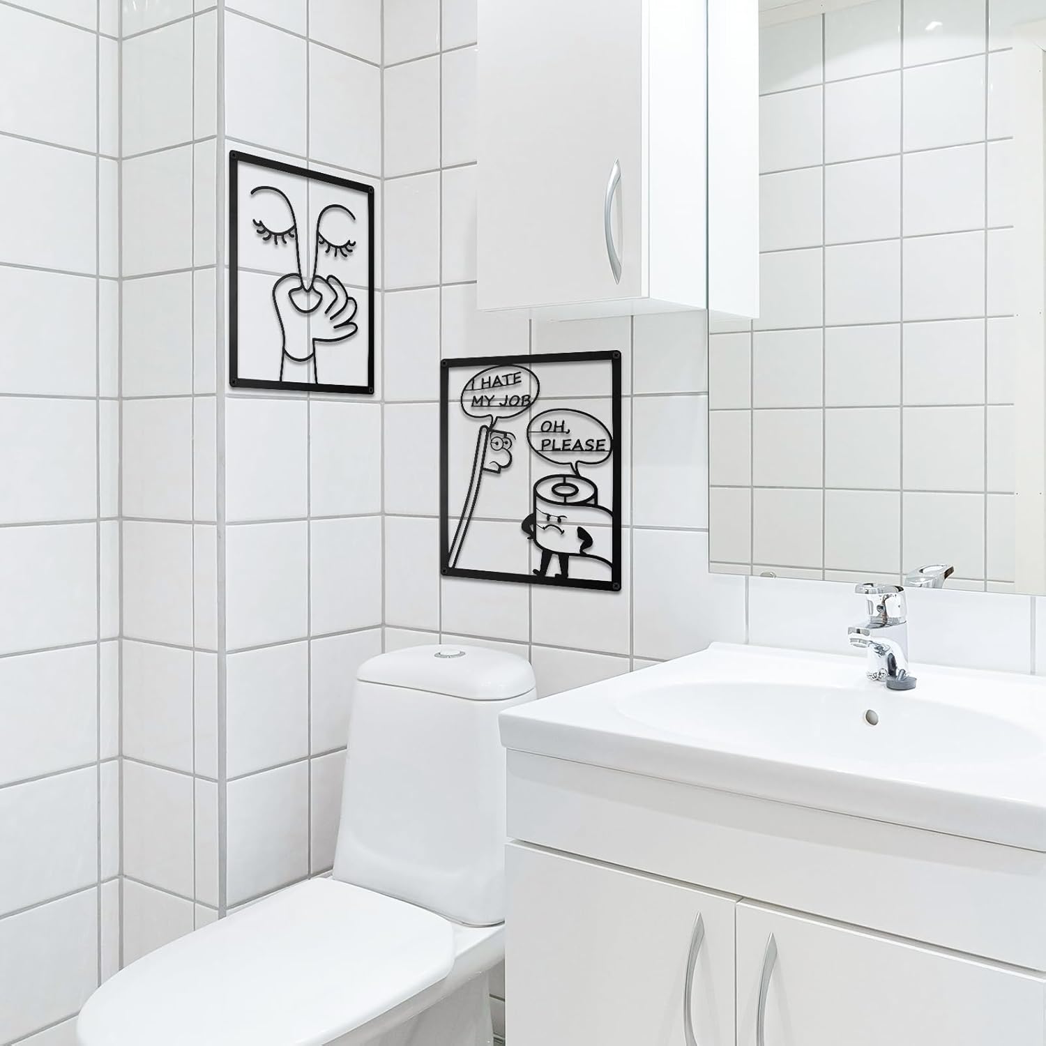 ULENDIS Funny Bathroom Wall Art Decor - Humorous Metal Face Sign for Toilet | Modern Minimalist Design (7.97 x 9.84 in)
