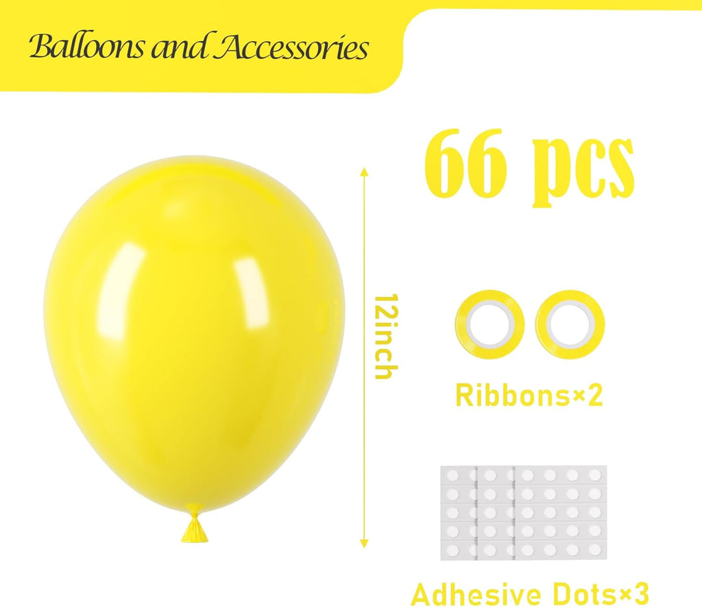 Voircoloria Yellow Balloons - 12-Inch Latex Balloons, 66-Pack for Graduation, Weddings & Parties