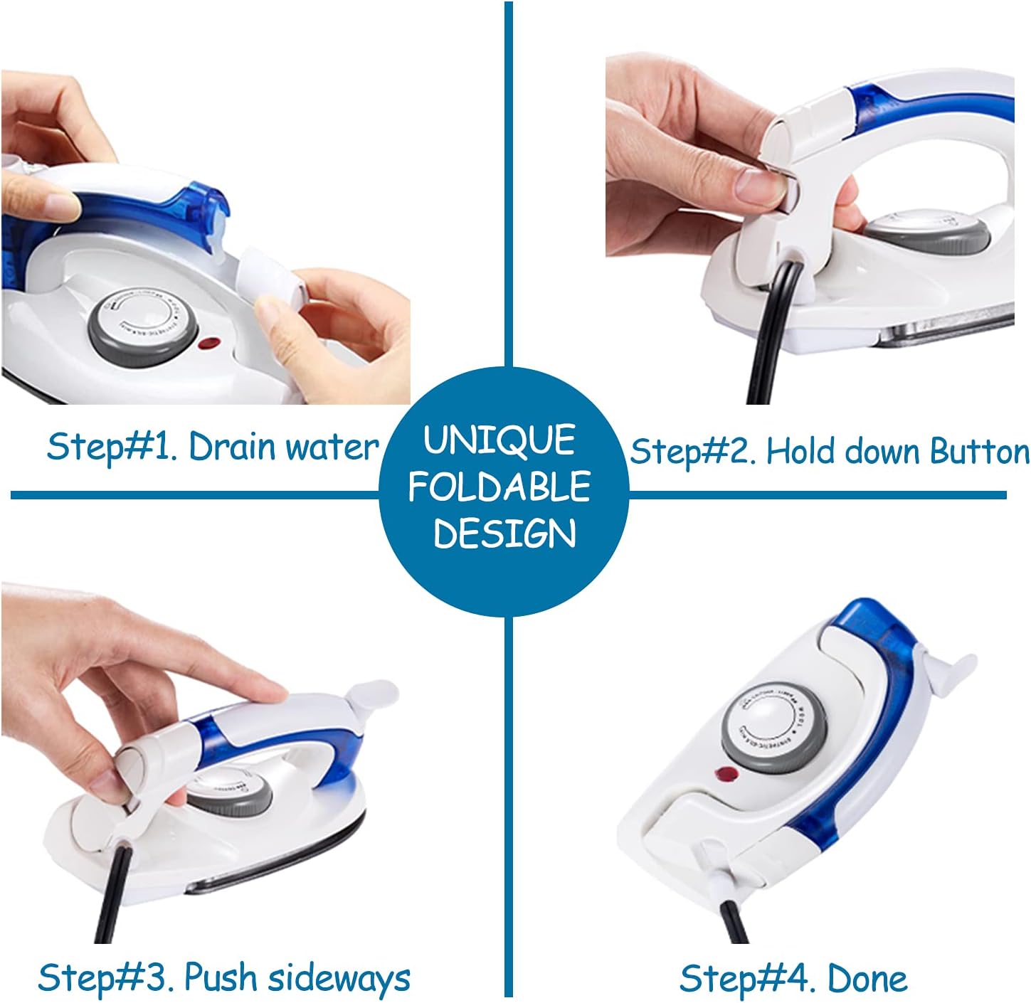 Skiennix Portable Travel Iron - Handheld Steamer with Non-Stick Sole Plate & Detachable Water Tank
