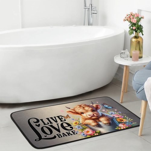 Highland Cow Flower Kitchen Rug Washable Entryway Rugs Non Slip Anti Fatigue Mats Kids Room Floor Mat Laundry Room Runner Rug for Kitchen Sink Bathroom Hallway Entryway Carpet 39X20 in