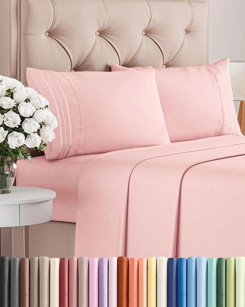 King Size 4 Piece Sheet Set - Ultra-Soft Cooling Bed Sheets for Luxurious Comfort - Oeko-Tex Certified - Baby Pink