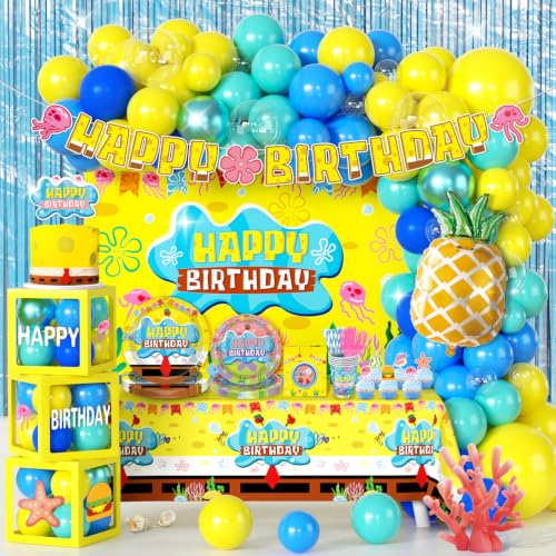 Yellow Ocean Birthday Party Decorations Kit - 281 Piece Set for 24 Guests