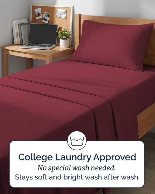 Comfy Twin XL Sheet Set by [Brand Name] | 3-Piece Cooling Bedding - Soft, Breathable, Deep Pockets - Burgundy