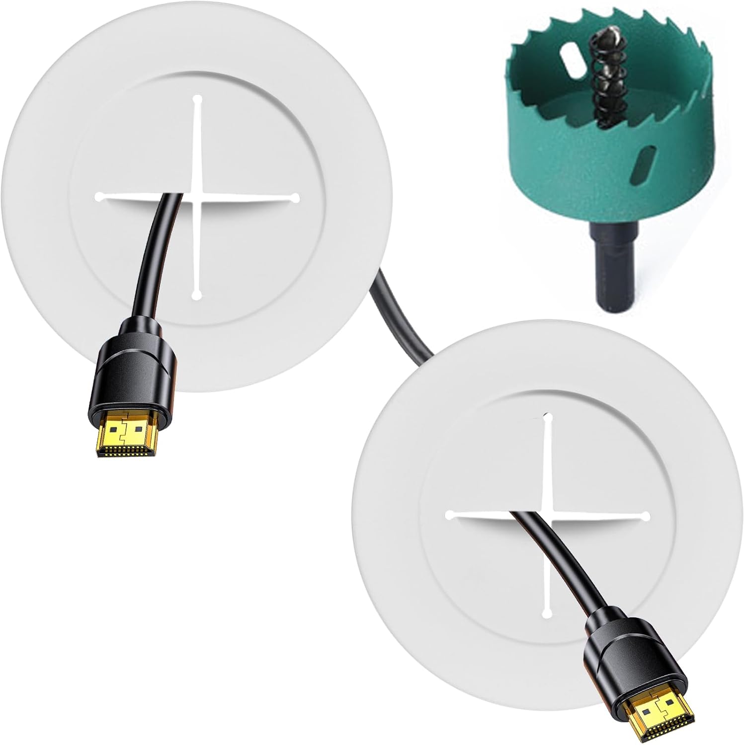 Skiennix TV Wire Hider Kit - In-Wall Cable Management System with 2 Pass-Throughs & Hole Saw Drill Attachment - White