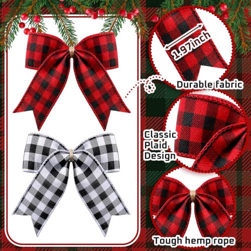Buffalo Plaid Christmas Bows 12 Pack 4x4 inches Velvet Black Red DIY Gift Decoration
