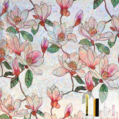 Stained Glass Window Privacy Film - Floral Design, 17.5" x 78.7"