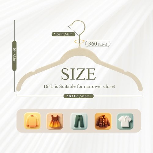 Korpai Velvet Hangers - 30 Pack Non-Slip Durable Slim Space-Saving Design | Beige with Gold 360° Swivel Hook