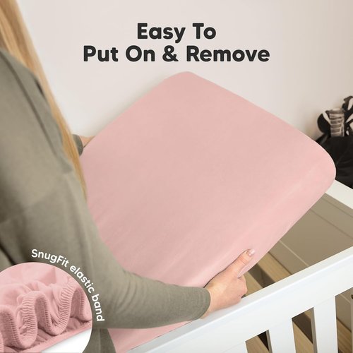 KeaBabies Organic Crib Sheets - 2-Pack Fitted Jersey Cotton for Boys & Girls | Soft Neutral Prints (Rose) 52x28