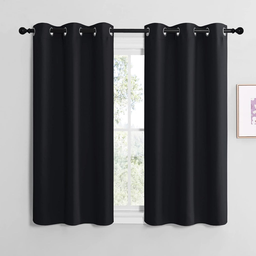 NICETOWN Blackout Curtains - Thermal Insulated Grommet Drapes for Cafe | Set of 2, 42" x 48", Black