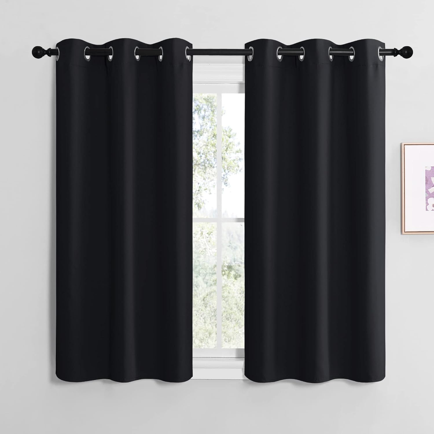 NICETOWN Blackout Curtains - Thermal Insulated Grommet Drapes for Cafe | Set of 2, 42" x 48", Black