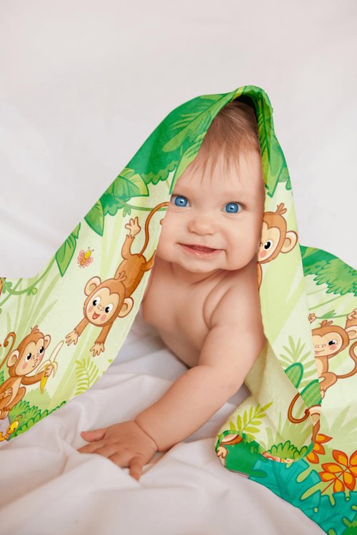 Khelo - Kids Bath Towels - Monkeys Themed - Cotton Bath Towel for Boys, Girls, Baby - Super Absorbent, Soft Pool & Swim Towel - Ideal for Bathroom, Pool and Swimming - 30x55 inches