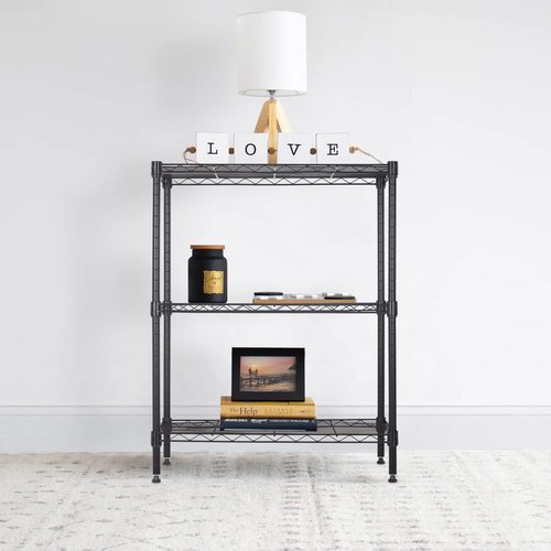 BestOffice 3-Shelf Adjustable Metal Storage Shelves - Heavy-Duty Wire Rack for Small Spaces | Black, 450Lbs Capacity