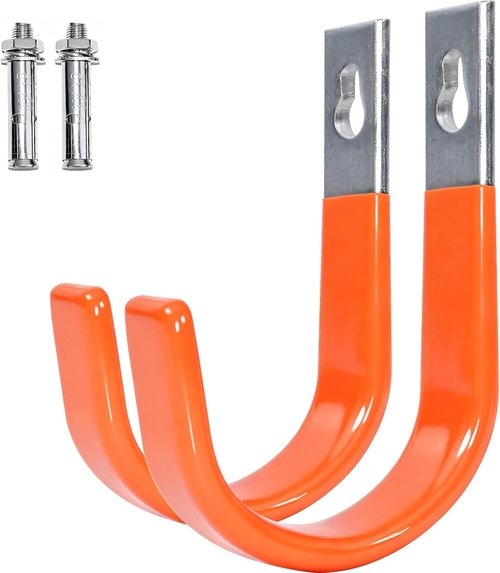 Heavy Duty Wall Hooks by [Brand Name] - Steel Garage Storage Utility Hangers | Tool Organizer & Hose Holder (2, Orange)