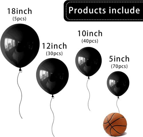 Black Balloons - 145-Piece Arch Kit with 18, 12, 10, & 5-Inch Latex Balloons for Party Decor