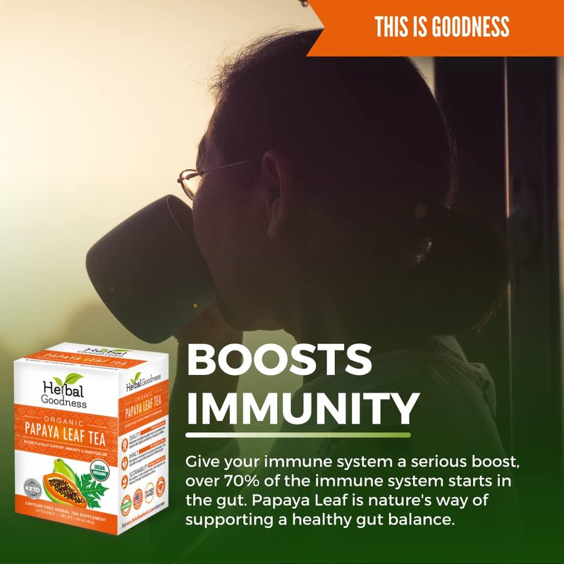 Organic Papaya Leaf Extract Tea For Platelets 24bags - Papaya Enzymes Natural Blood Platelet Tea - For Immune Gut & Digestive Health - Made in the USA