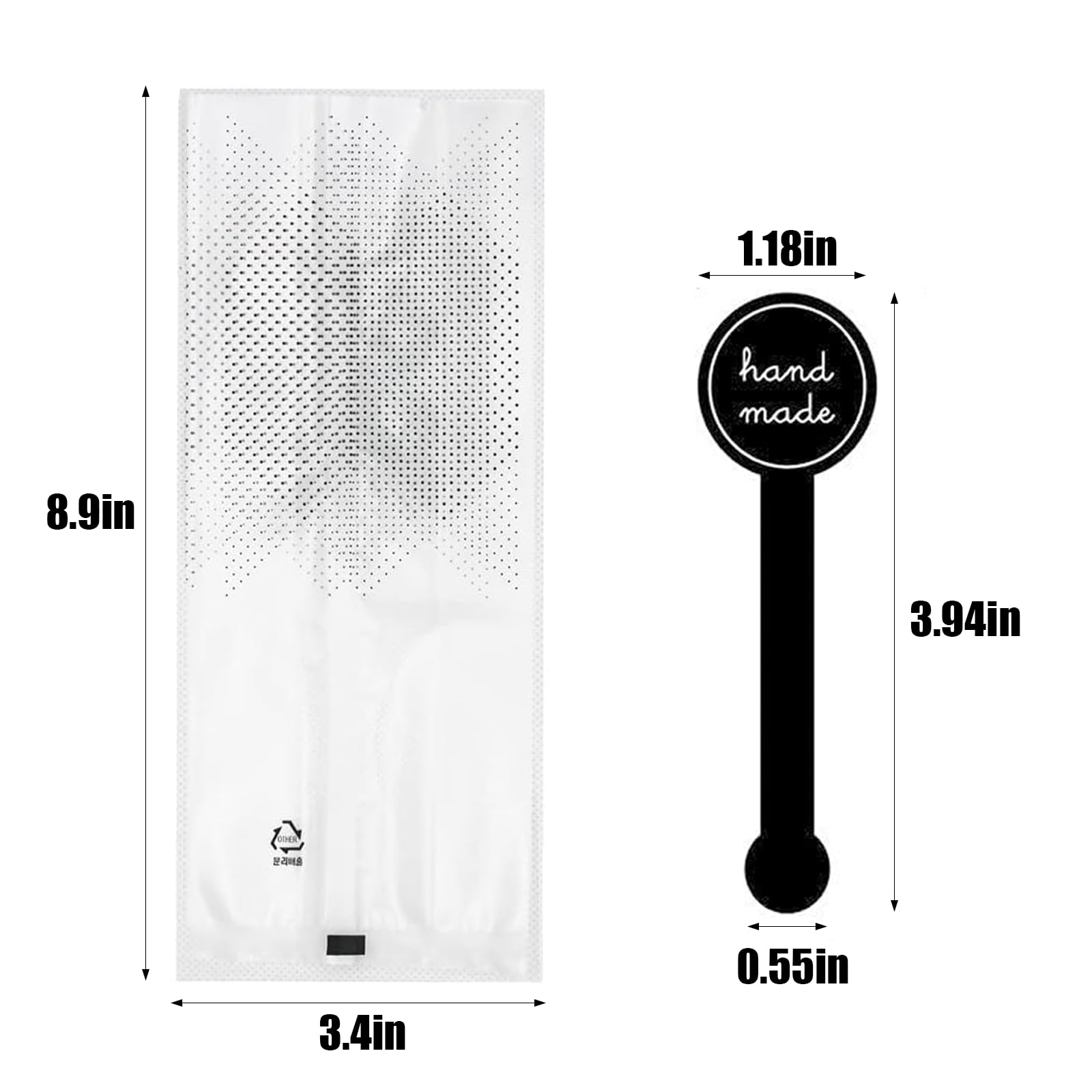 Palksky (400Pcs)200pcs Translucent Plastic Bags/Bakery Bags with 200pcs Handmade Stickers for Muffin Cookie Cake Chocolate Candy Snack Wrapping Bakery Packaging