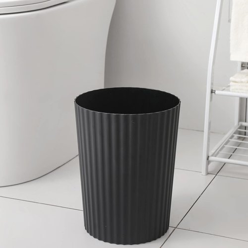 JiatuA Round Plastic Trash Can - Compact Wastebasket for Bathroom, Kitchen, Office | Black