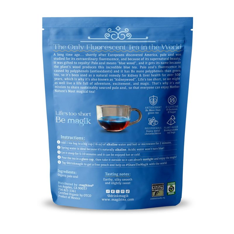 Magiktea Palo Azul, Loose Tea 2 oz (30 cups), USDA Organic, Kidneywood, Caffeine-Free