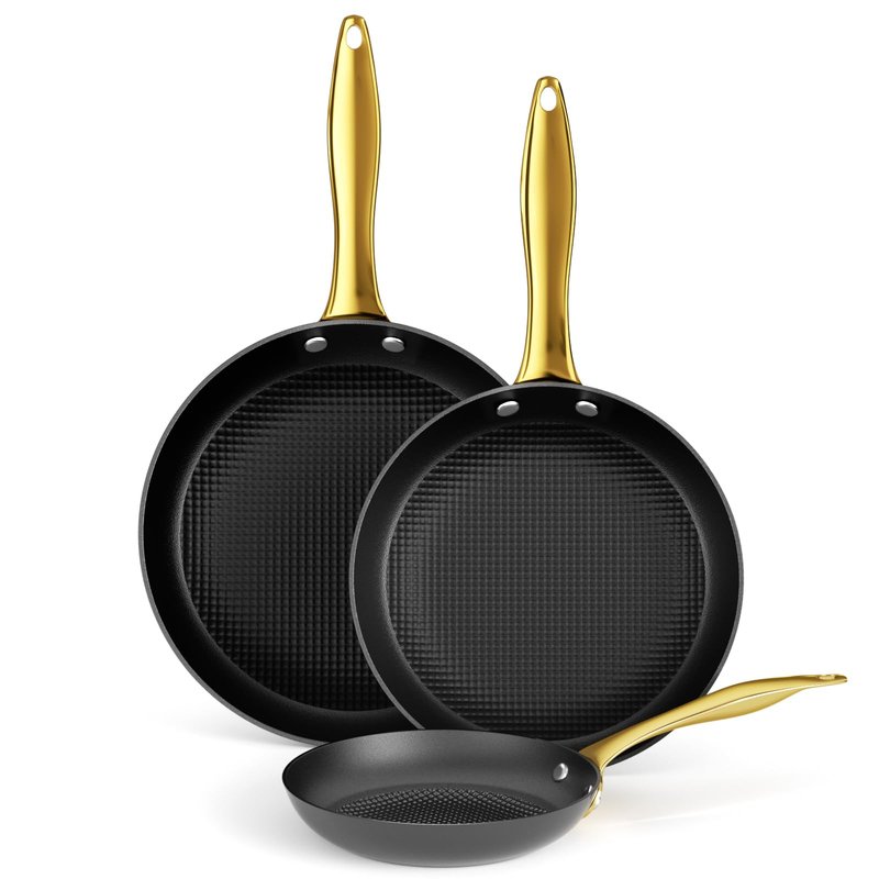 Cast Iron Skillet Set, Nonstick Frying Pan Set, Cast Iron Induction Non Stick Frying Pan, 8Inch&9.5Inch&11Inch Skillet Omelette Egg Frying Pan Set, kitchen Cooking Pan Set W/Stay Cool Handle