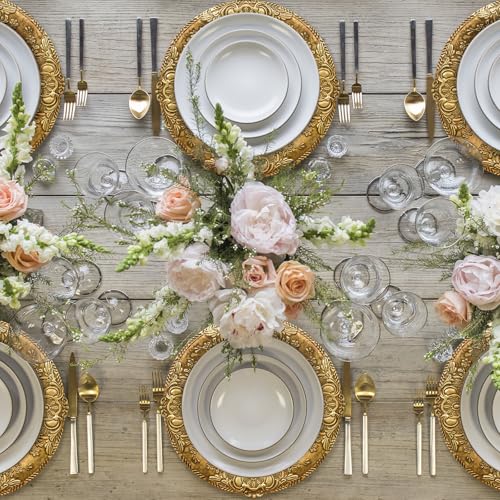 Antique Gold Charger Plates, 13-Inch Embossed Round Table Chargers (Set of 6)