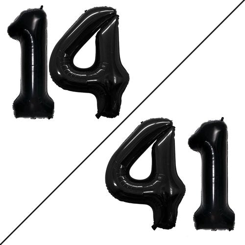 GOER Jumbo 14 Inch Number Balloons - Black Foil Helium Decorations for 14th Birthday Party