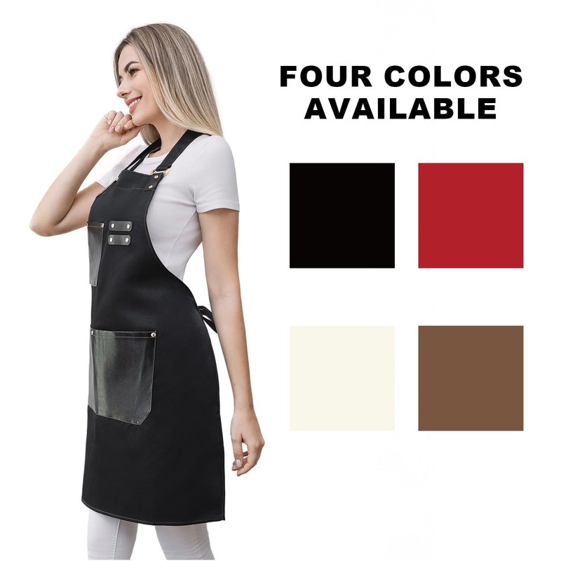 CapeshionPro Barista Tools Apron for Women Hairstylists Servers Waterproof Canvas Kitchen Apron with 3 Pockets for Cooking Gardening, Black