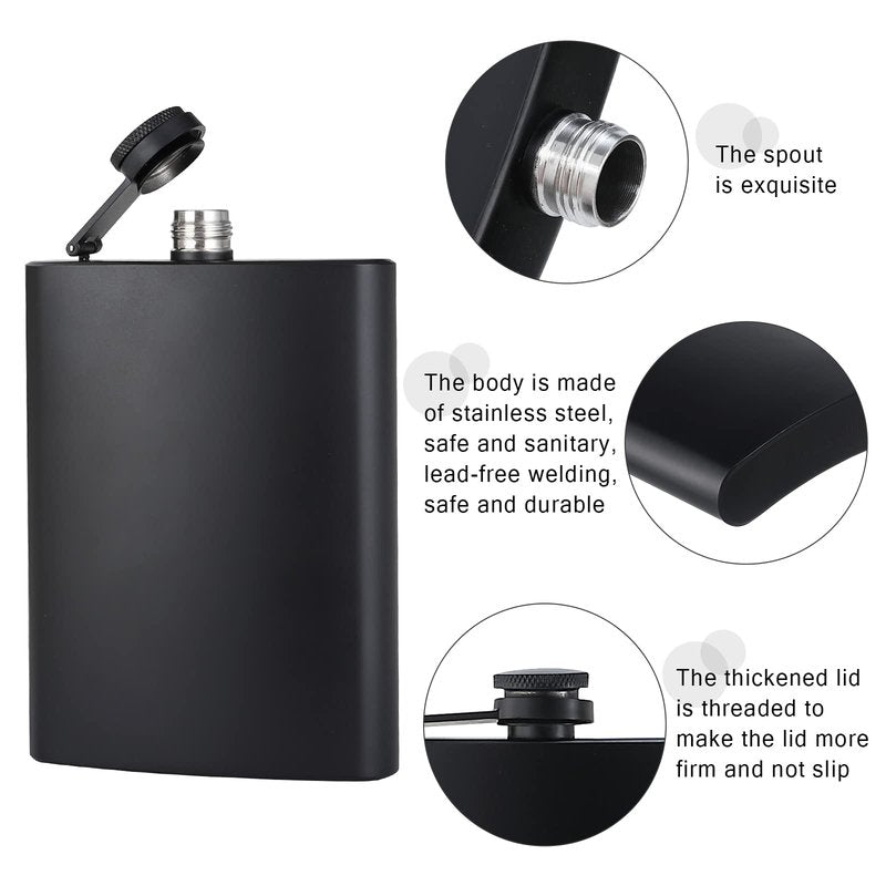 GliSun 8 pcs Flask for Liquor for Men Matte Black 8Oz Stainless Steel Leak Proof with 8 Wine Glass 8 pcs Funnel Used for Gift, Camping, Outdoor Activity, Groomsman Bridesmaid Wedding Party