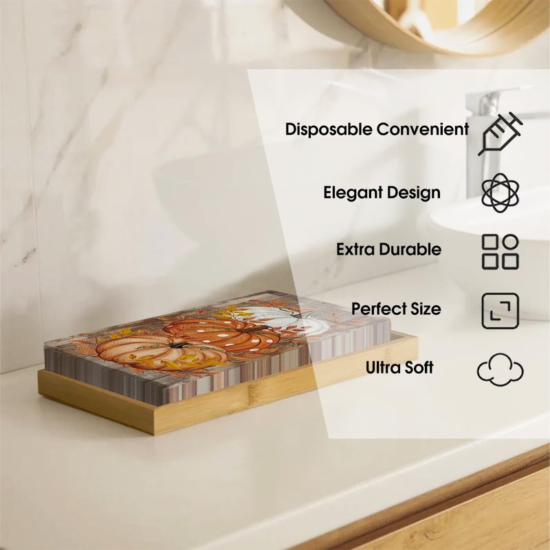 Horaldaily 100 Fall Disposable Paper Decorative Guest Napkins, Pumpkin White Orange Wood Hand Towel for Party Lunch Dinner Kitchen Bathroom