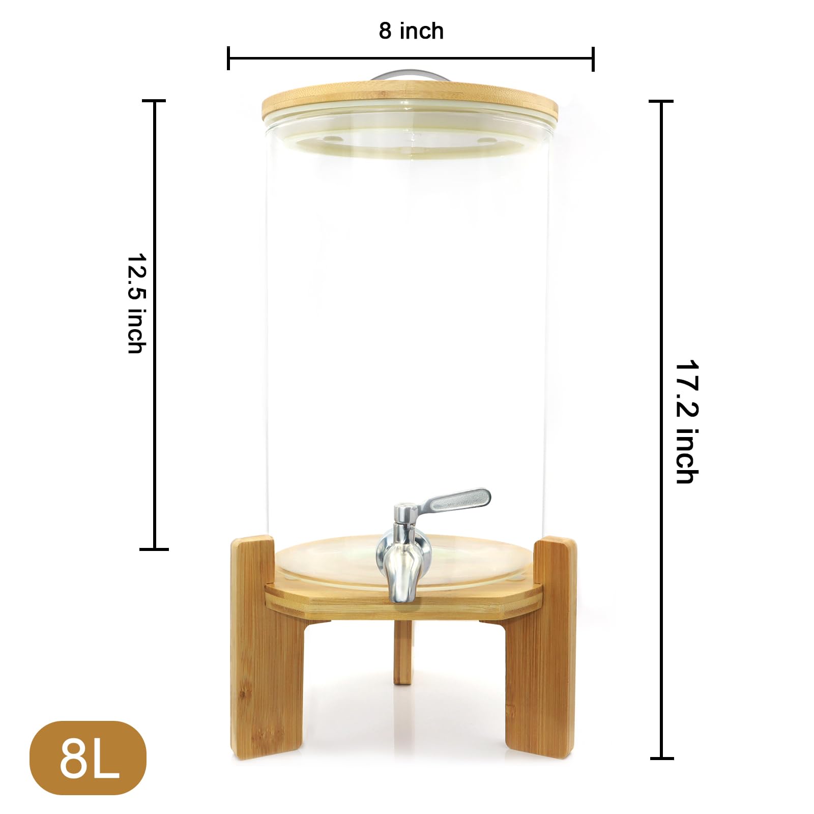 Glass Drink Dispenser with Stand,2.1 Gallons Wood Stand Cold Beverage Dispensers-Large Drink Dispensers For Parties,Bars,Restaurants